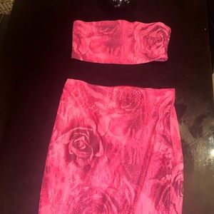 strapless 2 piece hot pink rose set